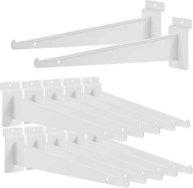 ALISWAT 12Pcs Heavy Duty Slatwall Knife Shelf Bracket, 12 inch Metal Shelf Bracket for Slat Wall, White Slatwall Accessories With Lip, Gridwall Brackets Hooks for Slatwall Panels Shelf Display Home Commercial - Image 1
